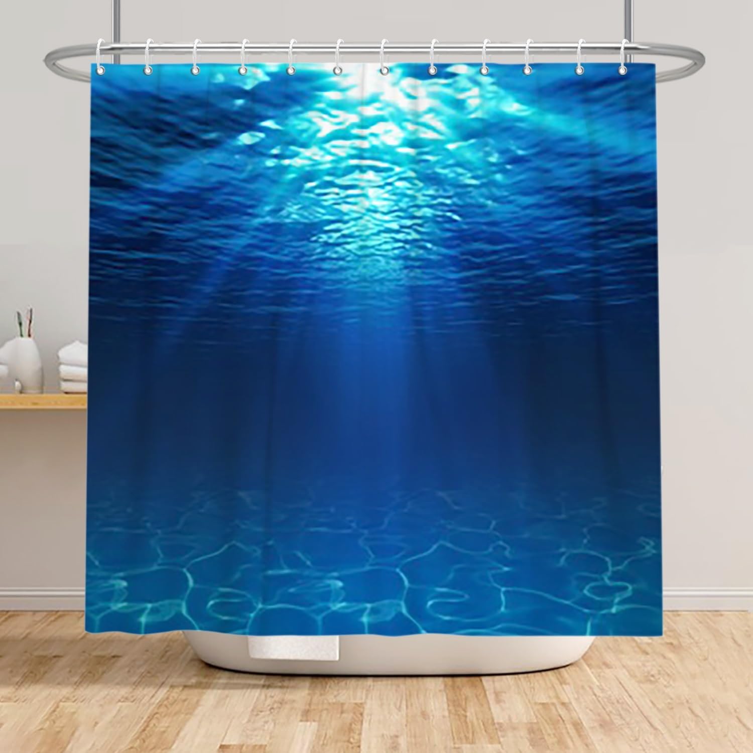 Xiaoterna Ocean Shower Curtain Water Shower Curtain Summer Holidays in Beach Pool Sea Shower Curtain Deep Sea Blue Ocean Scenery Shower Curtain Machine Washable Waterproof Fabric 150x180cm - Image 3