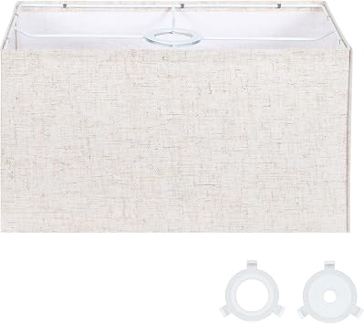 OUTON Beige Large Rectangular Lamp Shades for Floor Lamps, 14" Top x 8" Bottom x 9" High, Easy to Assemble, Replacement Linen Lampshades for Table Lamps & Bedside Lamps, Beige 1.65" Spider