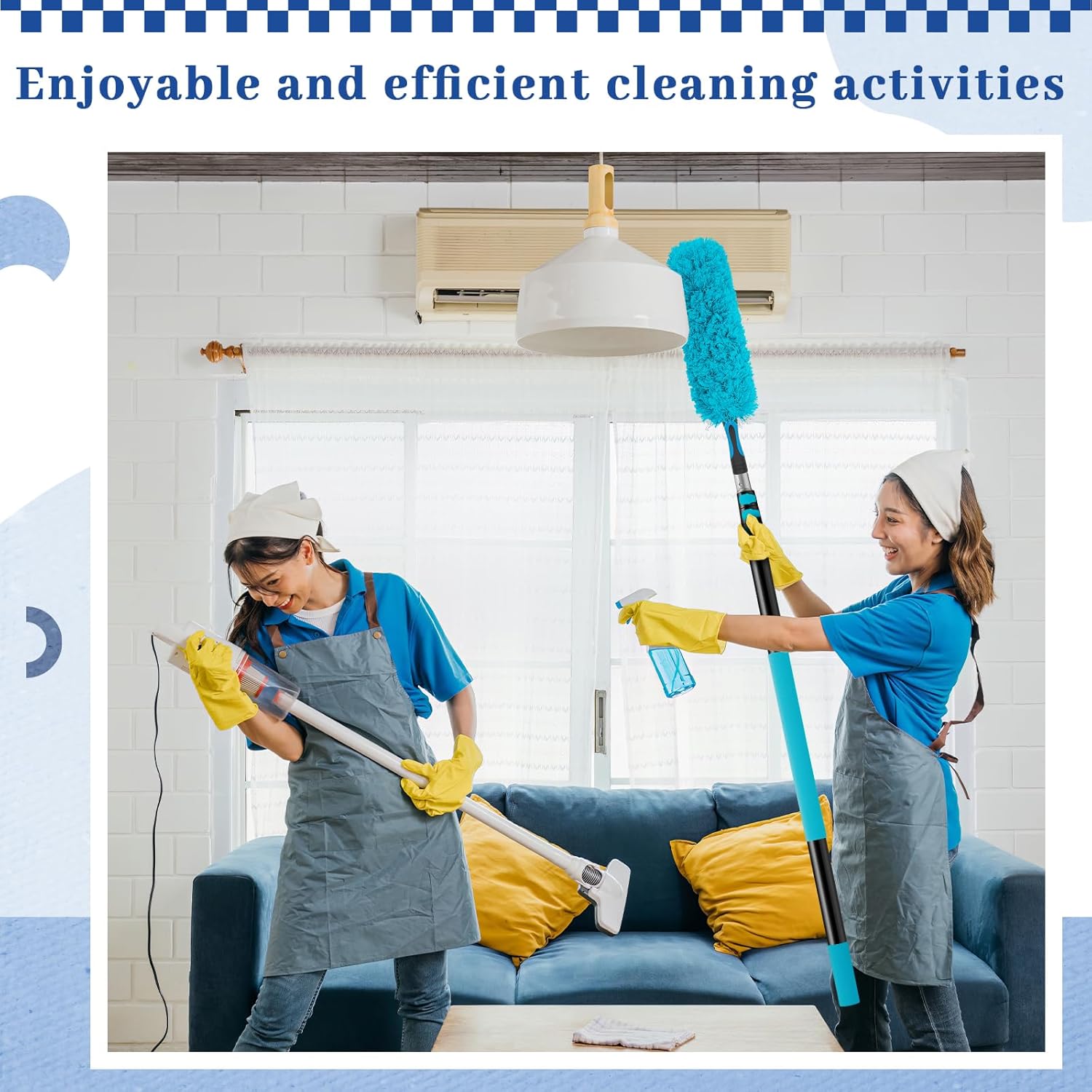 36ft Extra Long High Ceiling Duster with Extension Pole, Long Reach Cleaning Kit for Ceiling Fans, Windows & Cobwebs, Telescoping Pole with 6 Attachments for Home Church Warehouse Cleaning