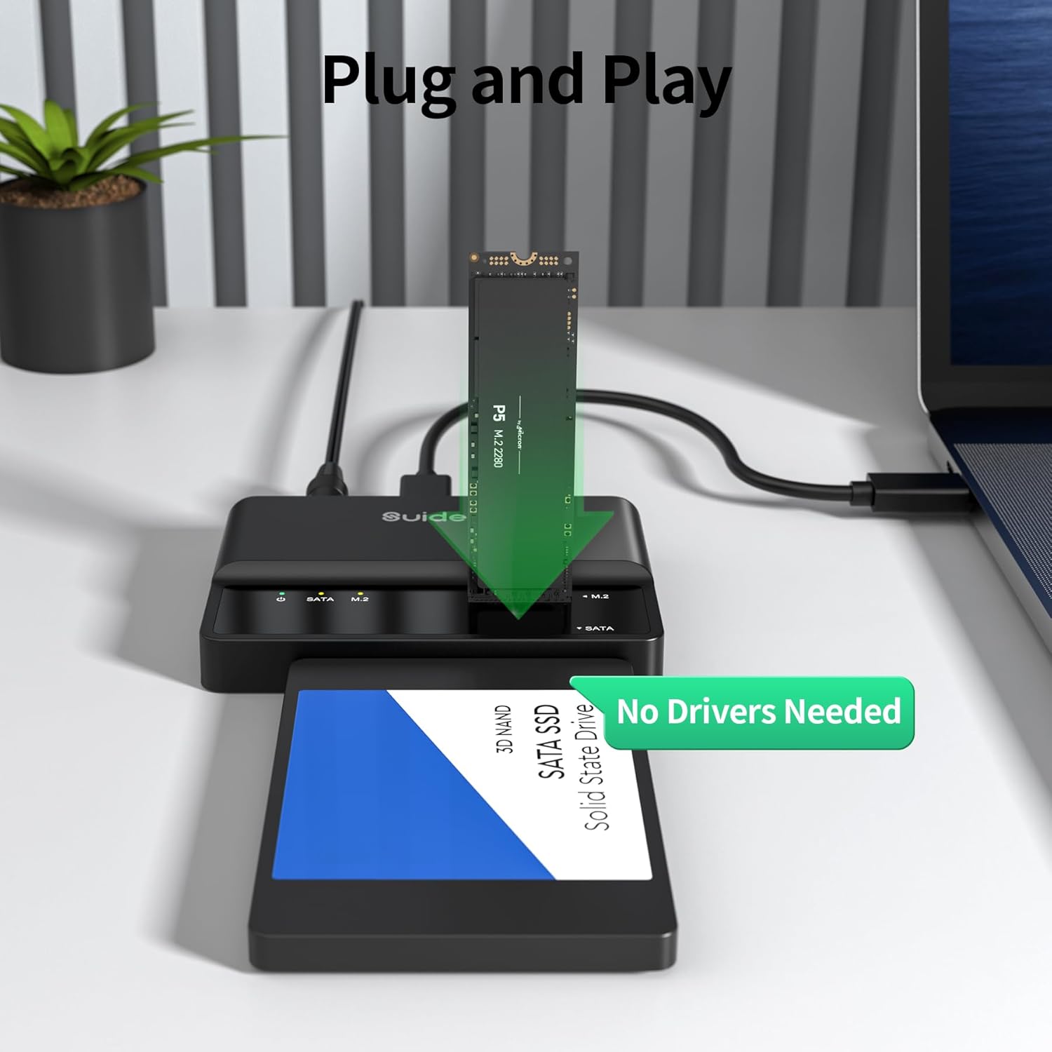 NVMe SSD Enclosure, 10Gbps USB to M.2 and SATA Adapter Tool Free PCIe NVMe External Hard Drive Reader Compatible with M.2(M Key&M+B Key) Any Sizes and 2.5"/3.5" SATA SSD/HDD