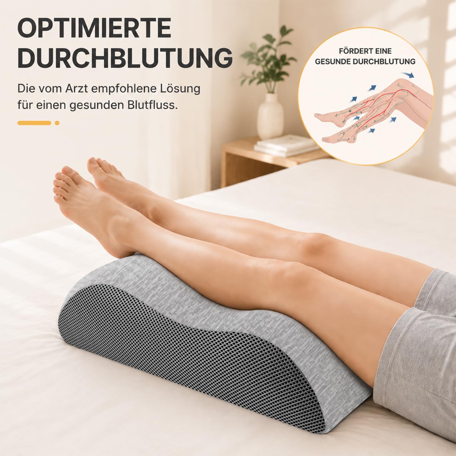 Cuscino Alza Gambe Sollevate Ergonomico per Dormire, Cuscino Gambe Circolazione Multifunzione Schienale e Seduta, Cuscino Ginocchia per Dormire, Vene Varicose, Fodera Sfoderabile Traspirante, Grigio