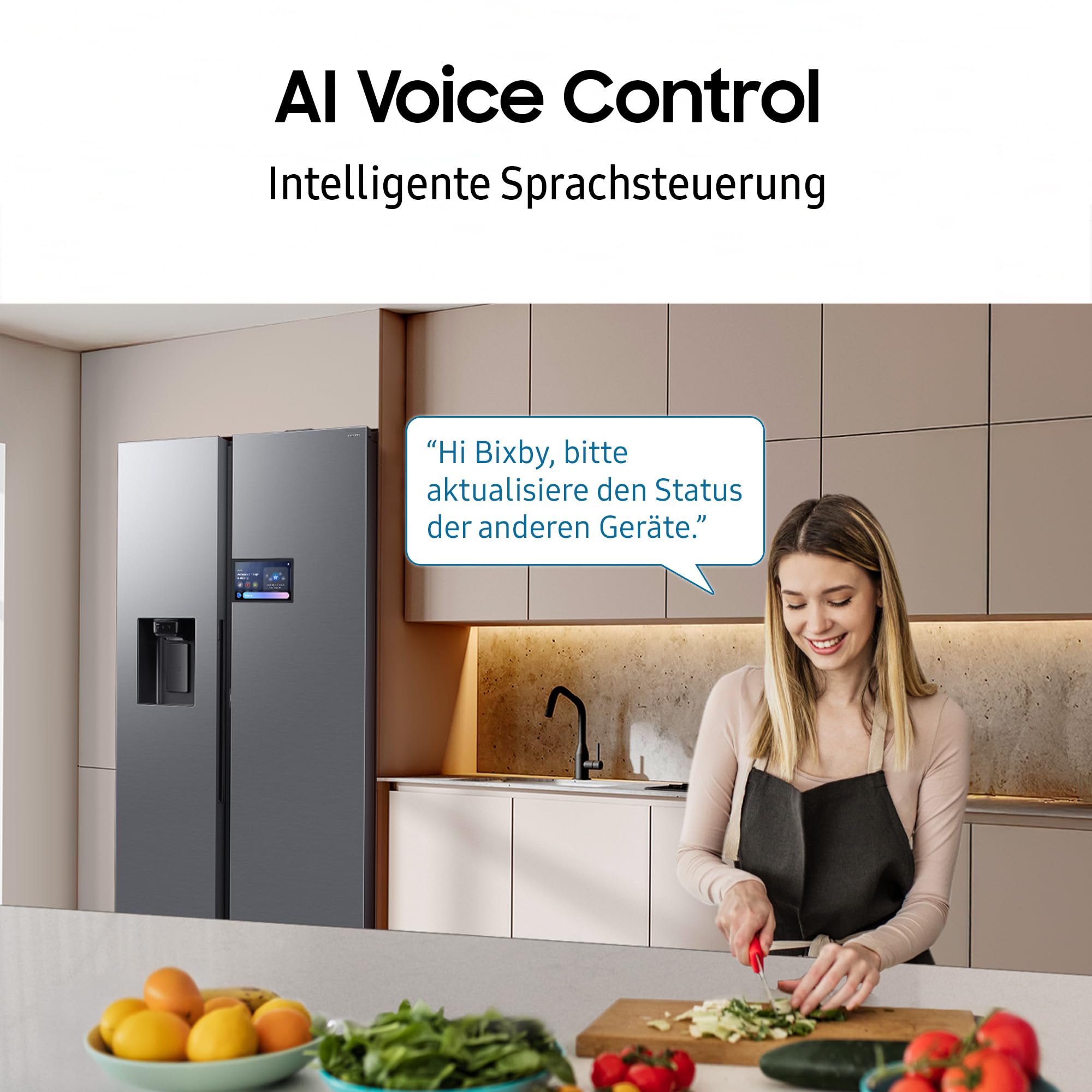 Samsung RS90F65EDTEF Side-by-Side Kühl-Gefrierkombination, AI Kühlschrank mit Gefrierfach, 178 cm, 621 l, Eis-/Wasserspender mit Wassertank, AI Home, Voice Control, Edelstahl Look