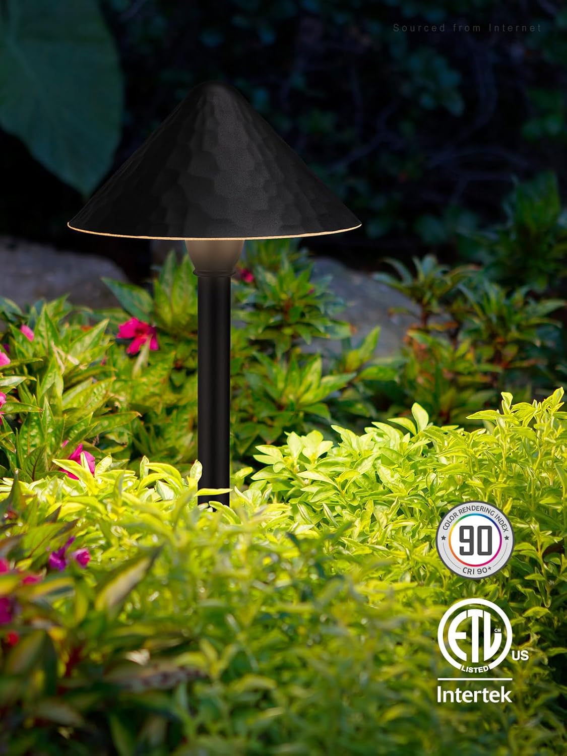 LEONLITE 12-Pack Low Voltage Pathway Lights, 3W 12-24V AC/DC CRI90+ Low Profile LED Landscape Path Lights, Cone Head with Vintage Texture & Vintage Golden Edge, Waterproof, Black Aluminum Housing