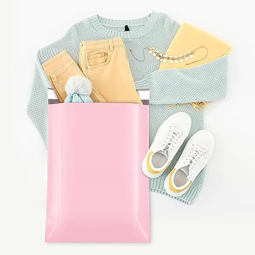 Miniatura 22 de Fuxury 100 sobres de polietileno de 12 x 15.5 pulgadas, bolsas de envío impermeables para ropa, sobres de envío adhesivos fuertes para pequeñas Rosa