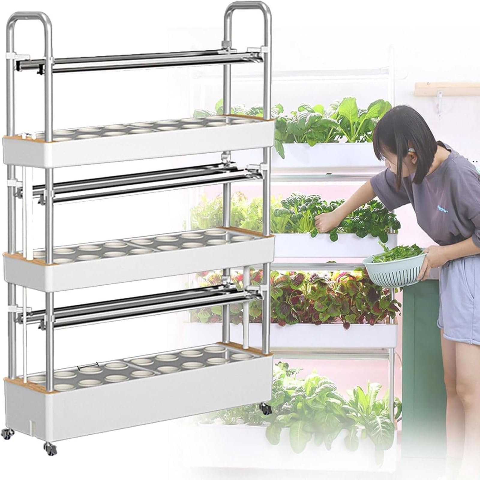 Kits de Cultivo Hidropónico Jardín Hidropónico System 48/64/90/120 Espacios de plantación Pvc Verduras Kit de Cultivo Hidropónico,de Jardinería de Interior,4layers90holes