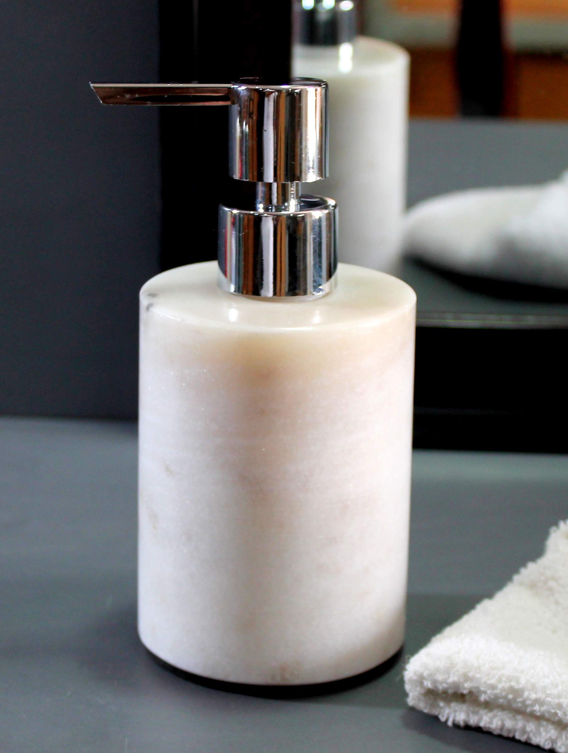 KLEO Soap Dispenser Lotion Dispenser - Made of Natural Stone - Luxury Bathroom Accessories Bath Set (White)-image-14