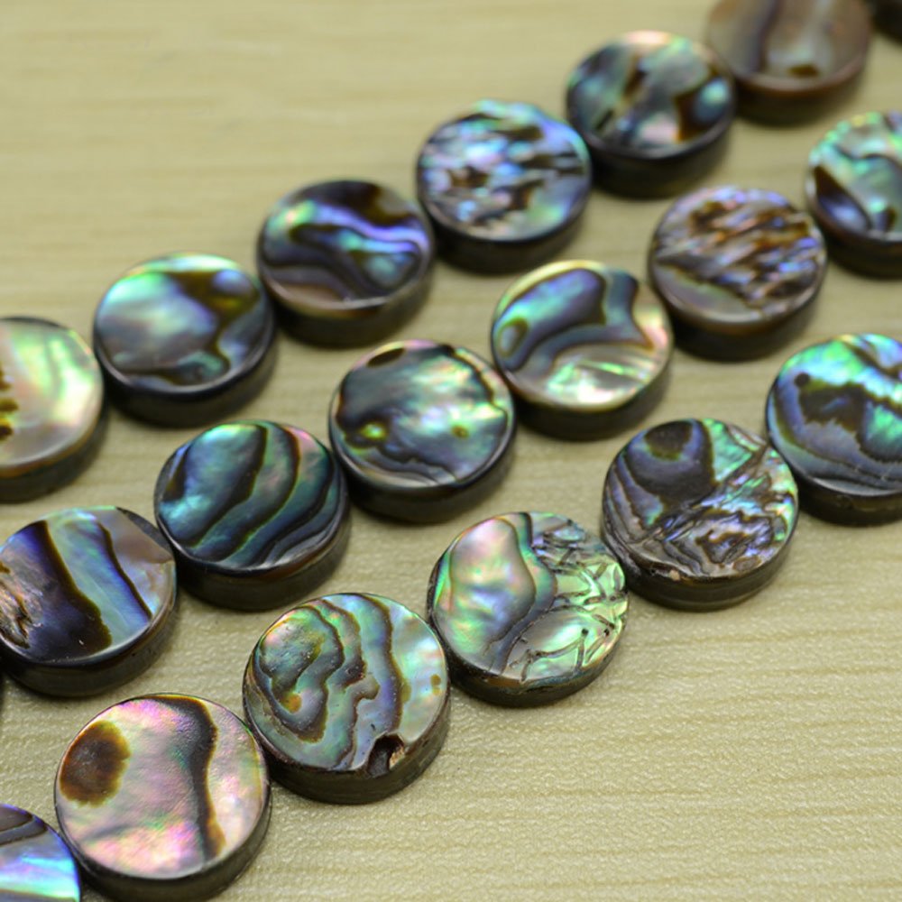 Cuentas de concha de abulón de forma redonda con agujero medio, cuentas de concha natural, cuentas sueltas para hacer joyas, 15 pulgadas (14 mm)