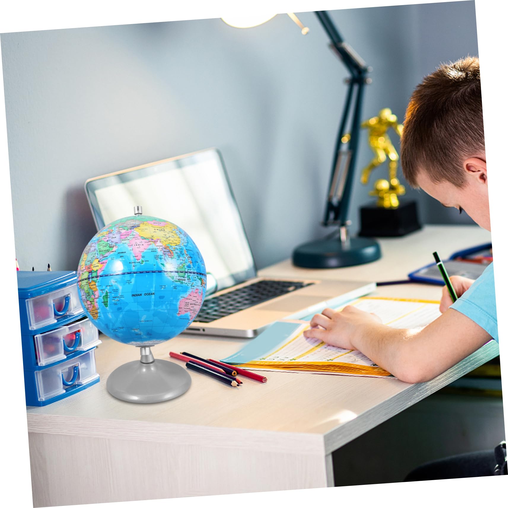 Didiseaon Mini Globe Didattico Interattivo per Bambini 4-12 Anni, Mappamondo 20 CM in Ferro Base Stabile, Globo Educativo per Studenti a Casa e Scuola