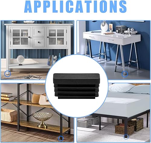 Miniatura 6 de Waziaqoc 32 tapones rectangulares de plástico de 1 x 12 pulgadas, tapa de enchufe de tubo negro, tapas de extremo rectangulares, protector de suelo,