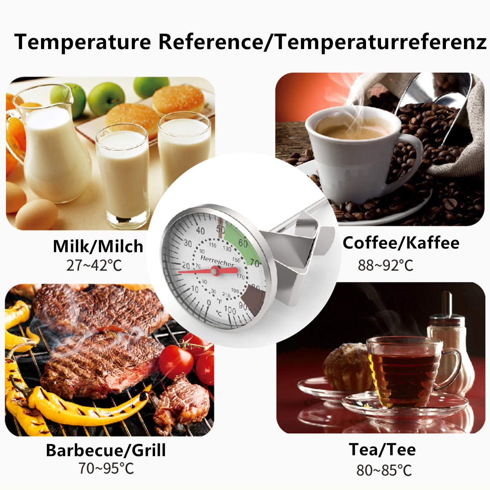 Termometr do mleka barista z klipsem – 125 mm lekki przenośny termometr ze stali nierdzewnej z sondą do kawy idealny do przygotowywania kawy / mleka dla niemowląt Latte Tea Liquid akcesoria