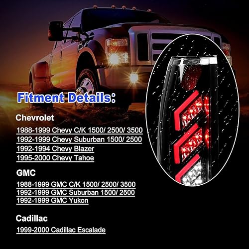 Miniatura 10 de ROXX Conjunto de luces traseras LED completas para Chevy CK 1988-1999 1500 2500 35001992-1999 Chevy SuburbanTahoe, 1988-1999 GMC CK 1500 2500