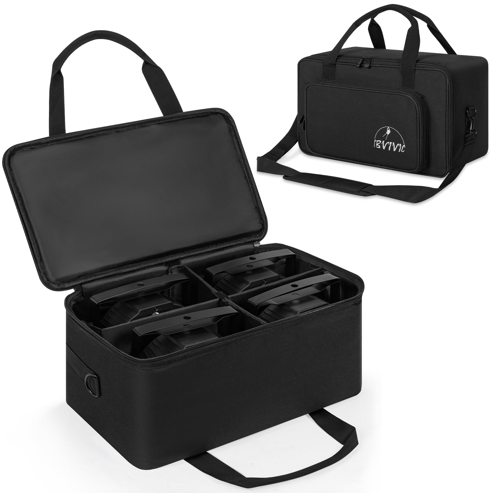 4 Par Spotlight Bag 5/16'' Padded Stage Lighting Storage Bag for 4 Par Lights Bag with Dividers, Handle, Straps, Black
