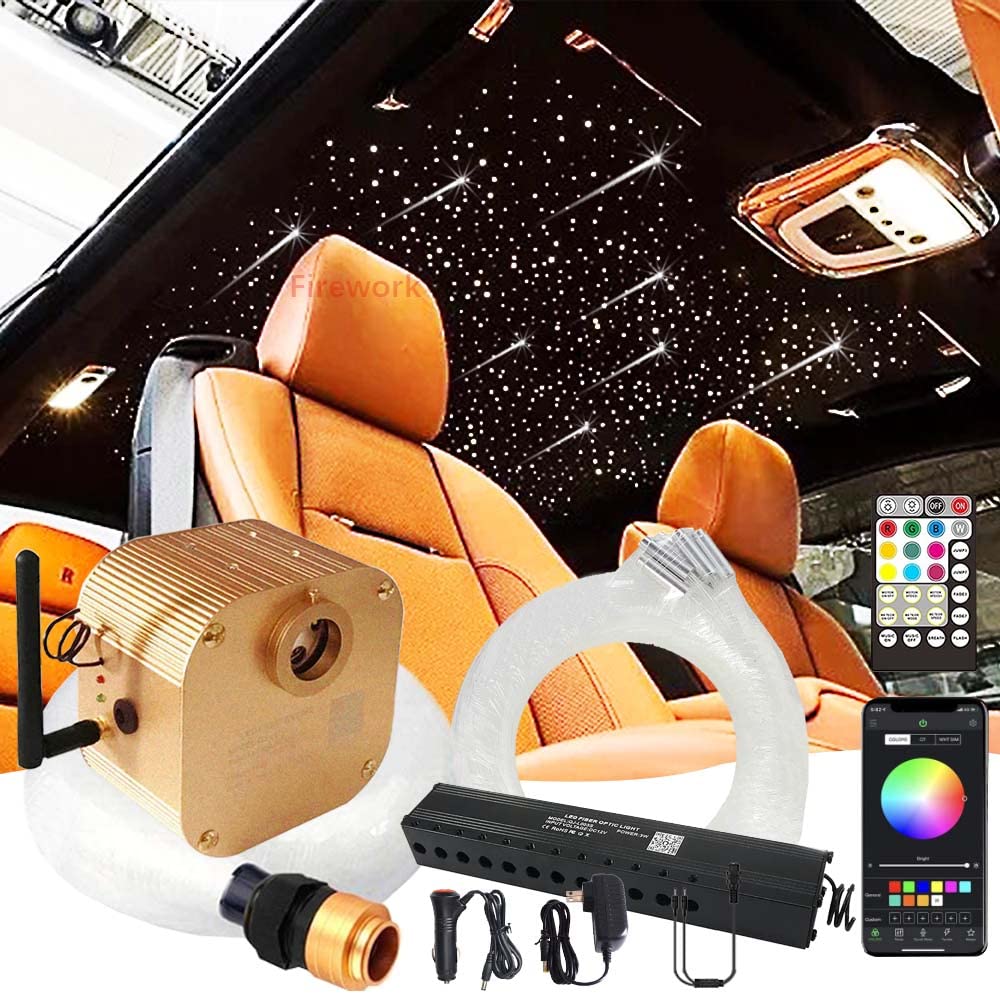 Starlight Headliner Kit, Twinkle 16W Fibre Optic Lights Star Ceiling Light, RGBW Sound Sensor Light Source with Music+APP+Remote Control for Home&Car (Meteor+460pcs*(0.03in+0.04in+0.06in)*13.1ft/4m)