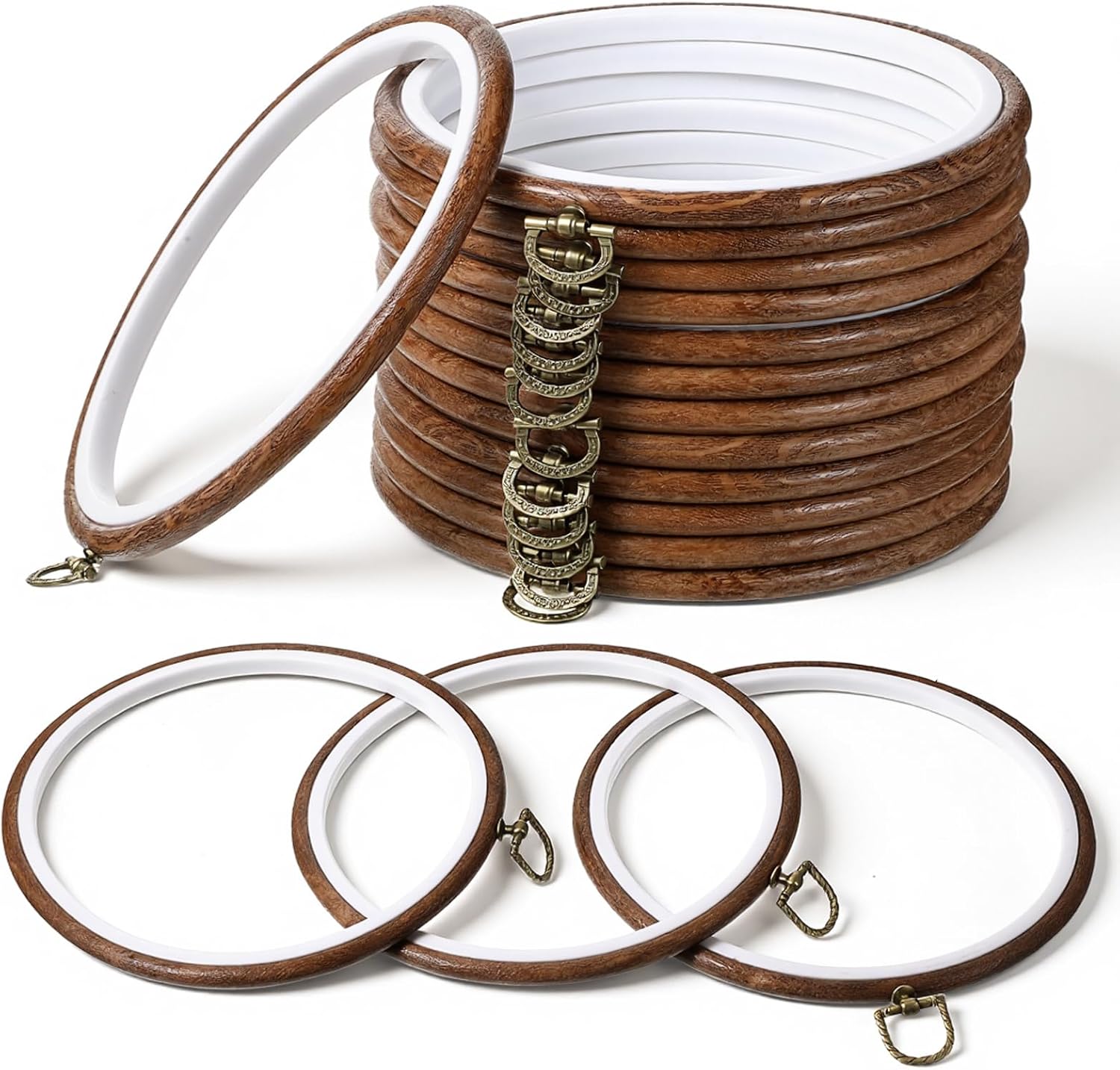 Yuanan 15 PCS 8 Inch Embroidery Hoop, Round Imitated Wood Cross Stitch Frame Rubber Display Frame Circle Decorative Embroiderys Hoop for DIY Art Craft Sewing Hanging Spring Ornaments