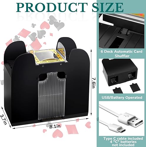 Miniatura 2 de Zomiboo Barajador automático de tarjetas de 6 cubiertas USB con batería eléctrica Casino Poker Card Shuffler máquina para juegos de póquer casino