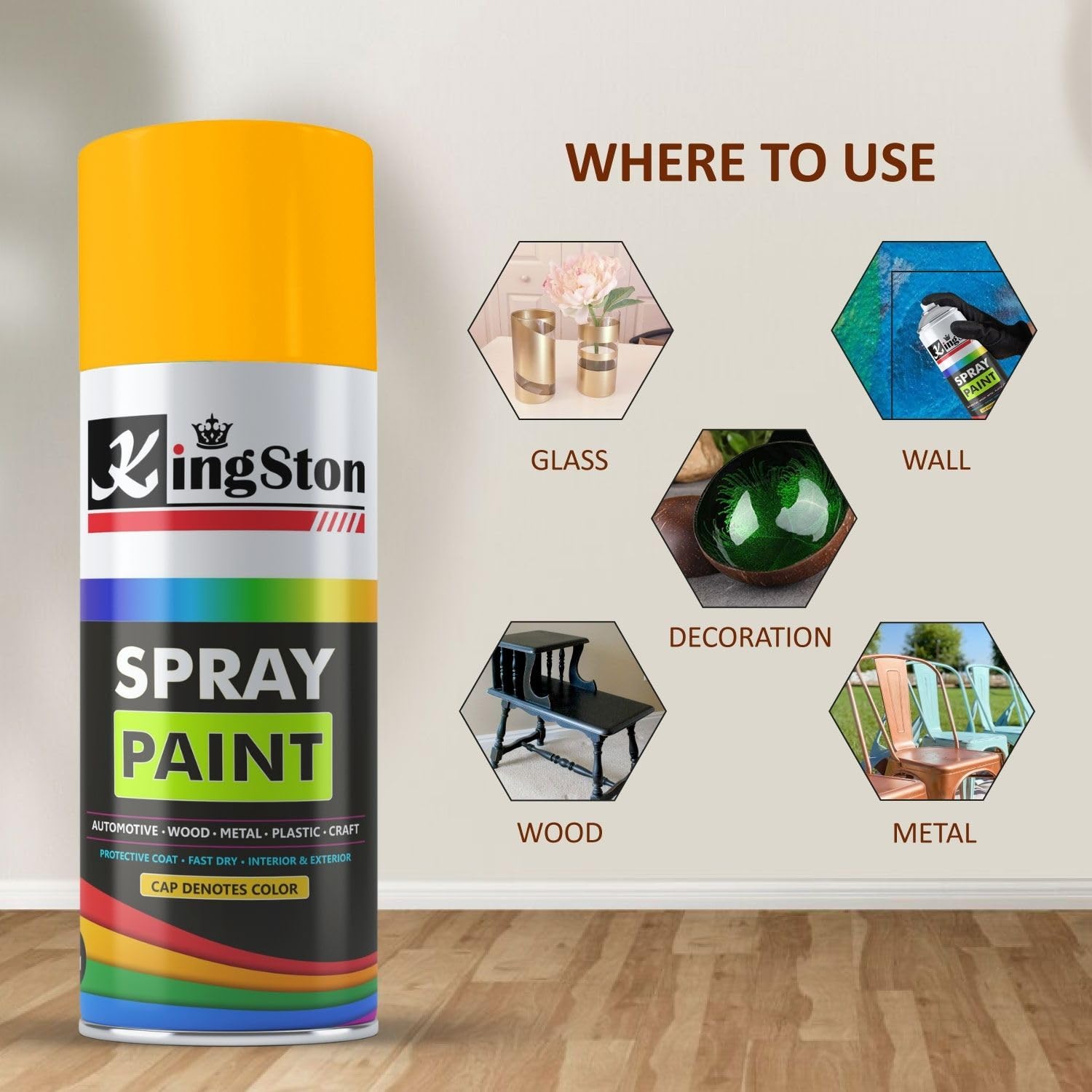 Kingston Acrylic Spray Paint for Metal, Wood, Wall & Plastic, Multi-Surface DIY Paint, Quick Dry, Neon Orange Finish, 400ml Can, 1 Pc 1