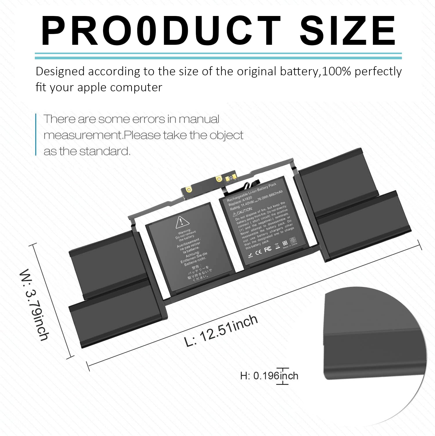 BNDeluxe Batteria di ricambio per laptop A1707 A1820 per MacBook Pro A1707 (2016, 2017) 15 pollici A1820 EMC 3162 3072 serie MLH32LL/A MLH42LL/A MLW72LL/A MLW72HN/A MLW82LL/A MPTR2LL/A 11.1.1. 4 V, 76
