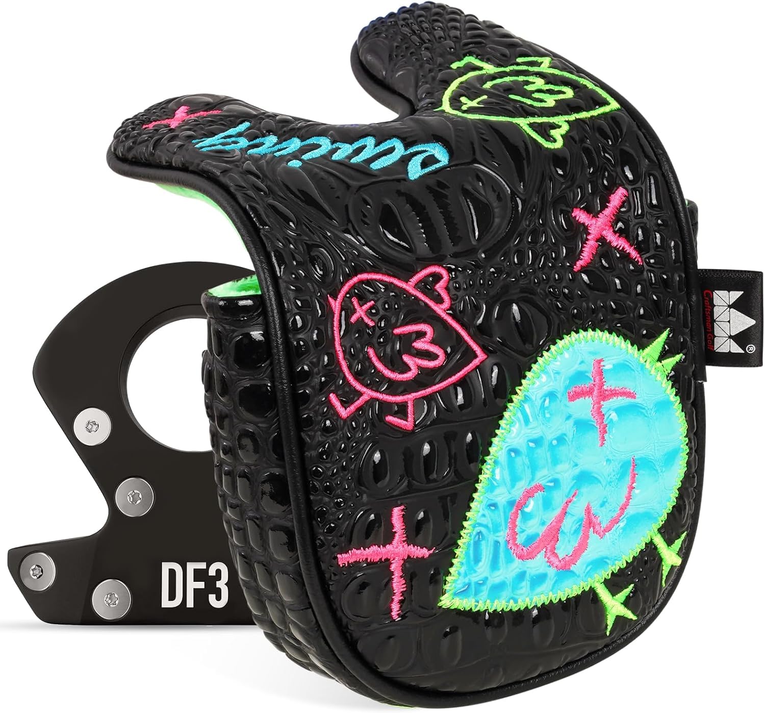 LZFAN Golf DF3 Putter Cover Golf Headcover Center Shaft Birdie Design OZ1 HS DF2.1 Headcover Mallet Blade Putter Cover with Magnetic Closure for Driver Mid Mallet Putter Heel Shafted