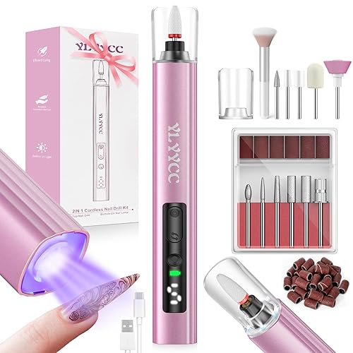 Taladro de uñas inalámbrico con lámpara UV para uñas profesional para uñas de gel acrílico, kit de máquina de taladro de uñas portátil para