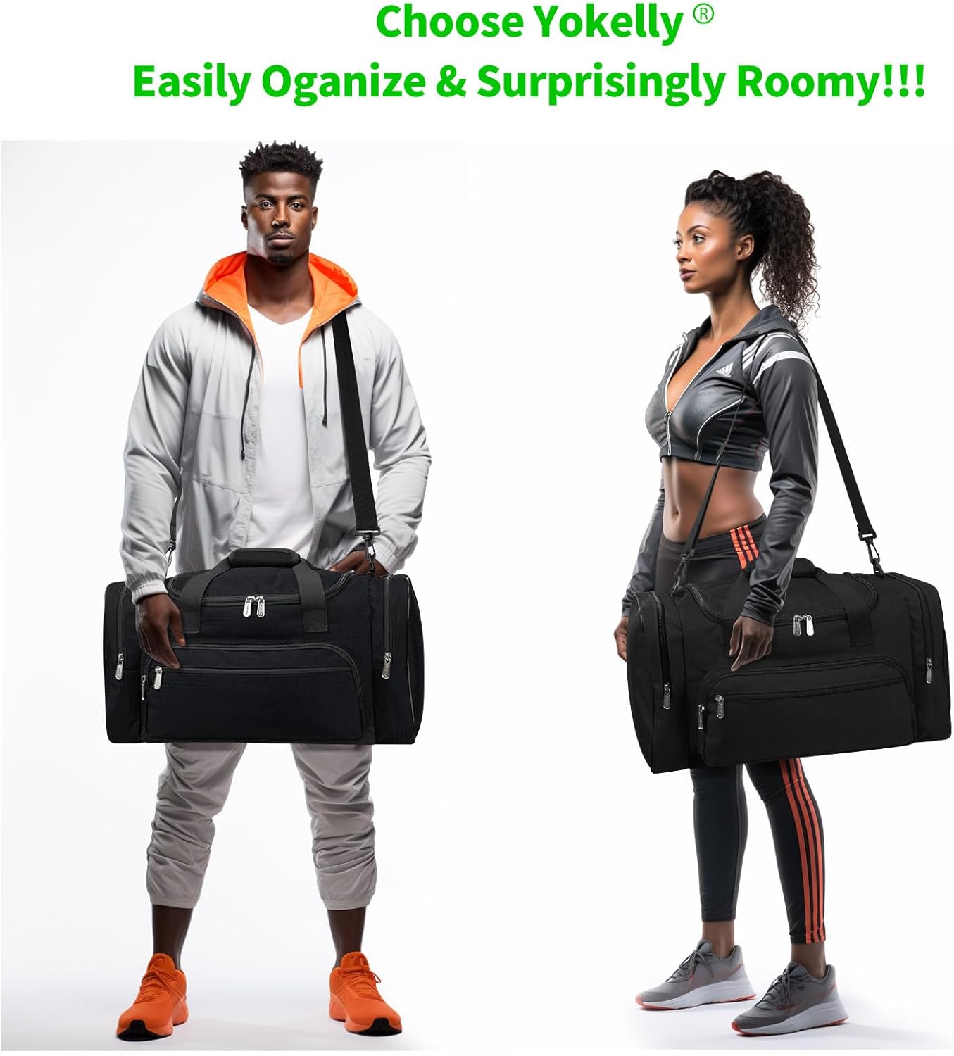 Gym Bag 22 inch Sport Duffle Bag for Men - 55L Weekender Duffel Bag for Travel 22“×12”×13“ - Black - Image 7