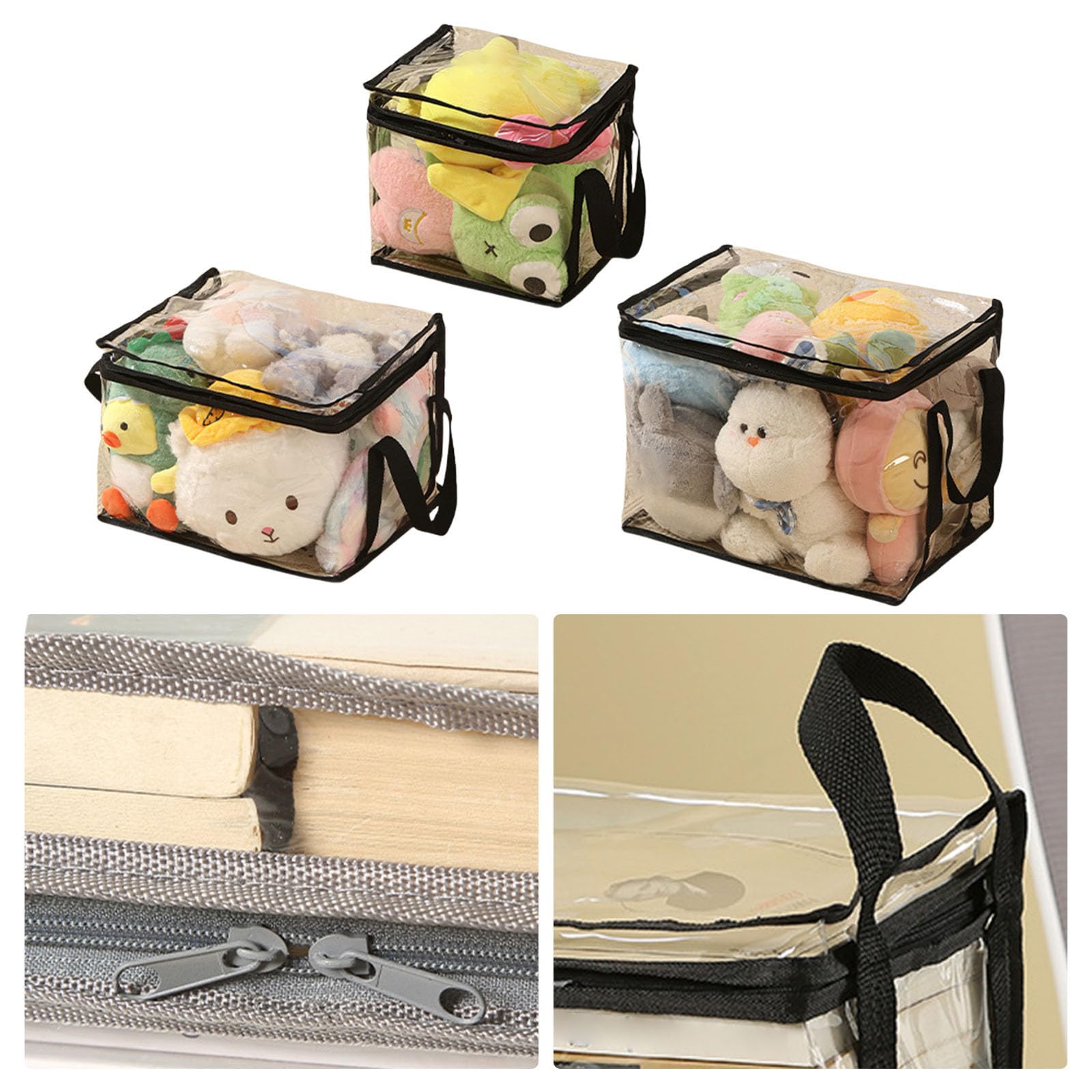 Montesy 3PCs Sturdy PVC Toy Organizers Bags Clear Waterproof Storage With Handles For Block Books Board Game