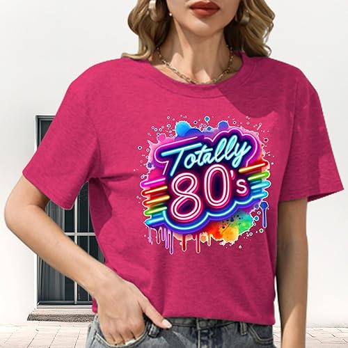 Miniatura 4 de Camiseta retro de los años 80 para mujer, camiseta vintage de neón de los años 80, camiseta de fiesta temática rave, camiseta de cuello redondo