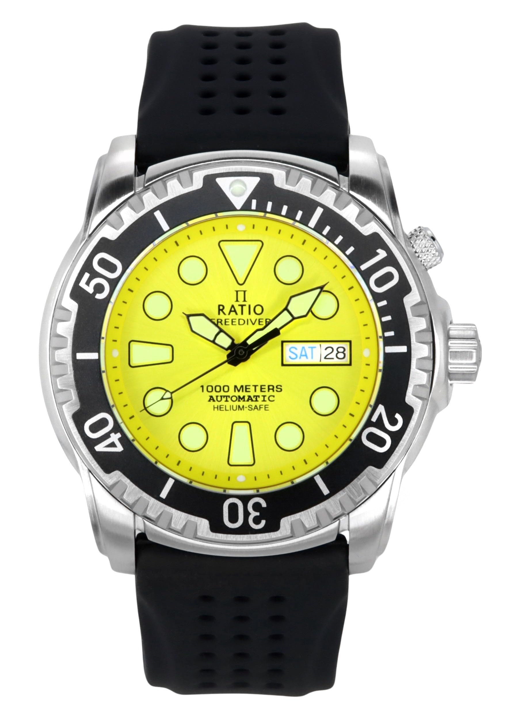 Ratio 2nd Generation Free Diver Helium Safe Automatic 1068HA90-34VA 1000M Men's Watch, Yellow - New Design, Strap