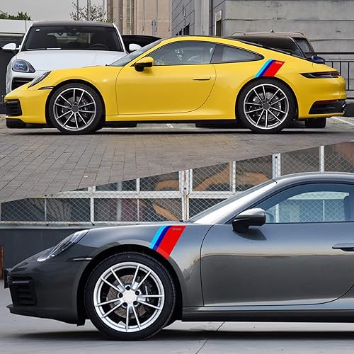 Miniatura 5 de QianBao Adhesivos de vinilo para guardabarros de automóvil, protección lateral, diseño de rayas deportivas, universales, resistentes a los arañazos,