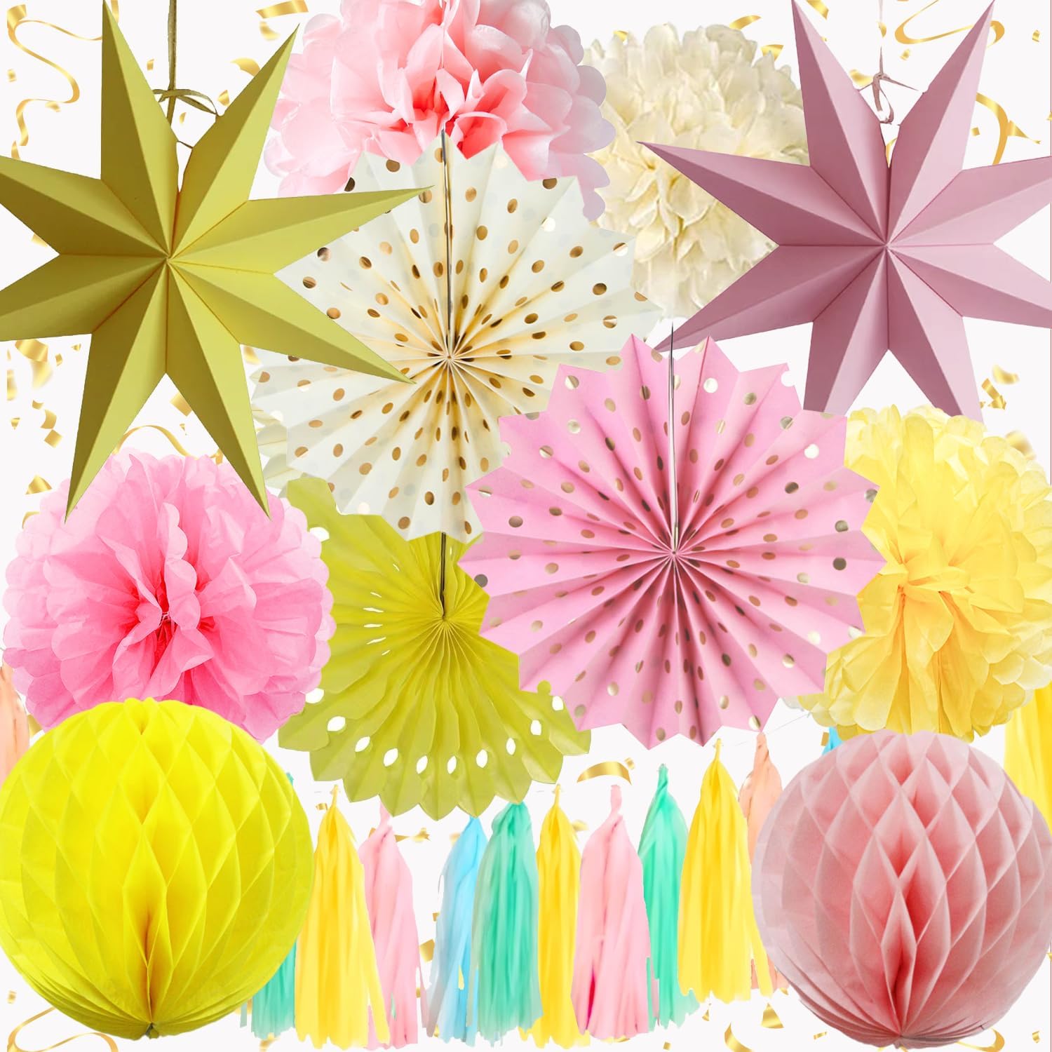 Blue Party Decorations,15PCS Dusty Blue Beige Birthday Decorations for Women Men Girl Boy,Hanging Backdrop Decor for Engagement,Boho Wedding,Baby Shower,Bridal Shower,Garden Party