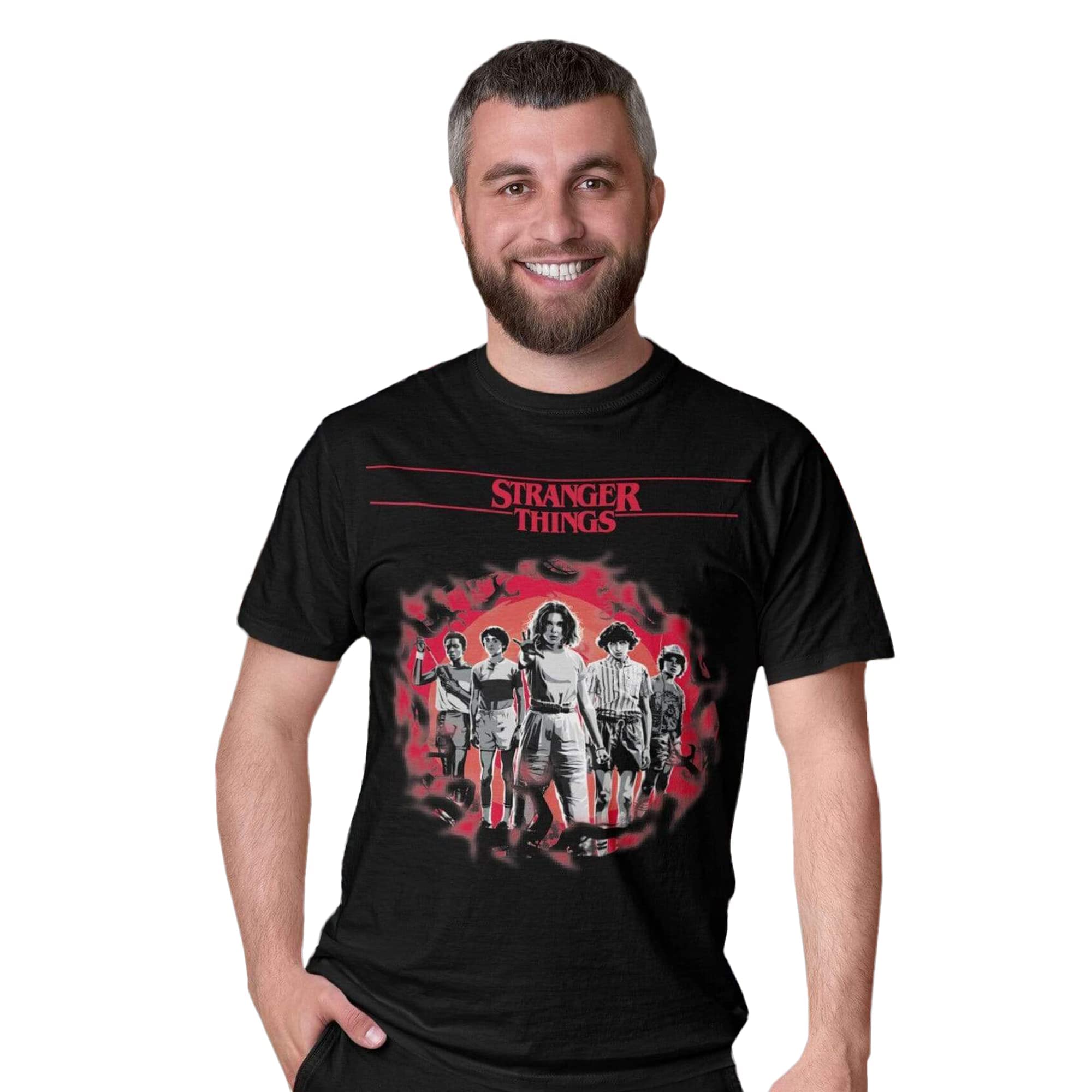 Popgear Men's Stranger Things Characters Men's T-shirt Black fashion-t-shirts (pack of 1)