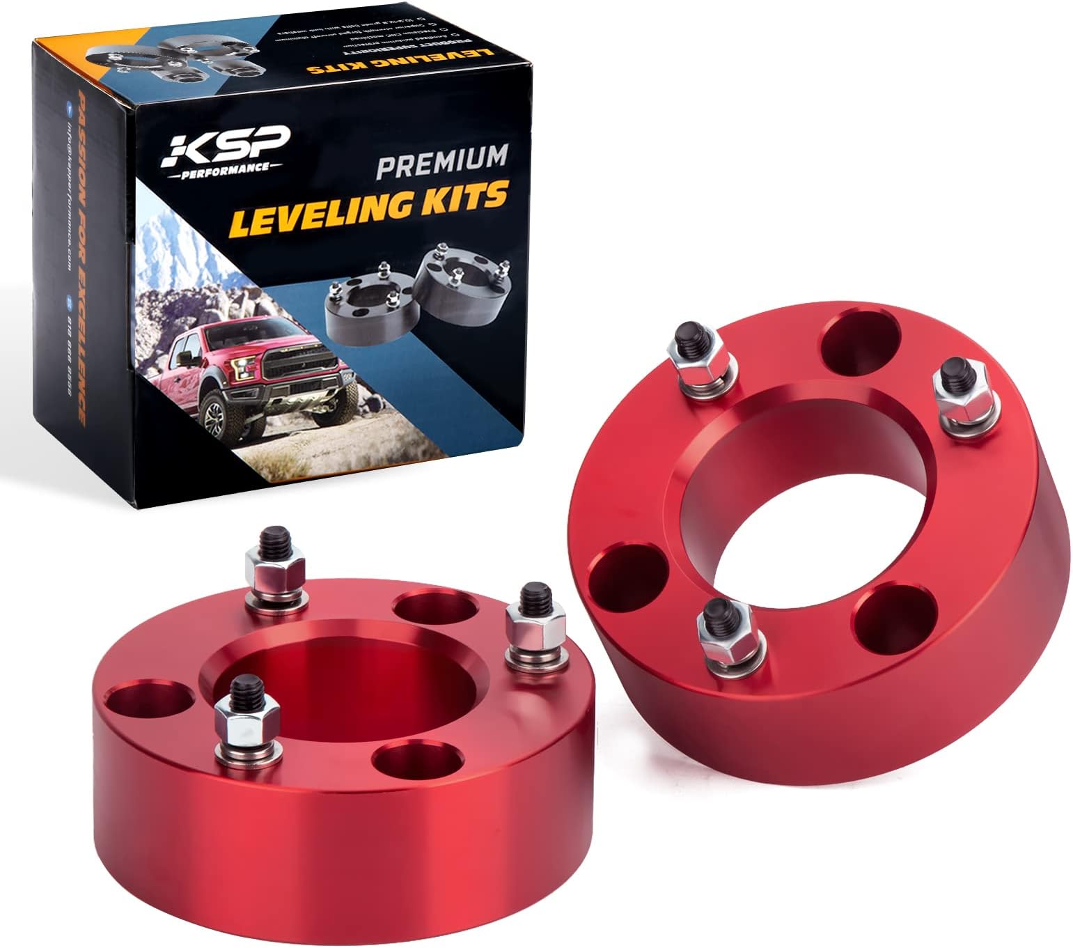 KSP 3" Leveling Lift Kits, Red Strut Spacers Front Lift Kit Compatible with F150 | Expedition | Mark LT, 6061-T6 Aluminum Strut Spacers Raise Front 3 inch