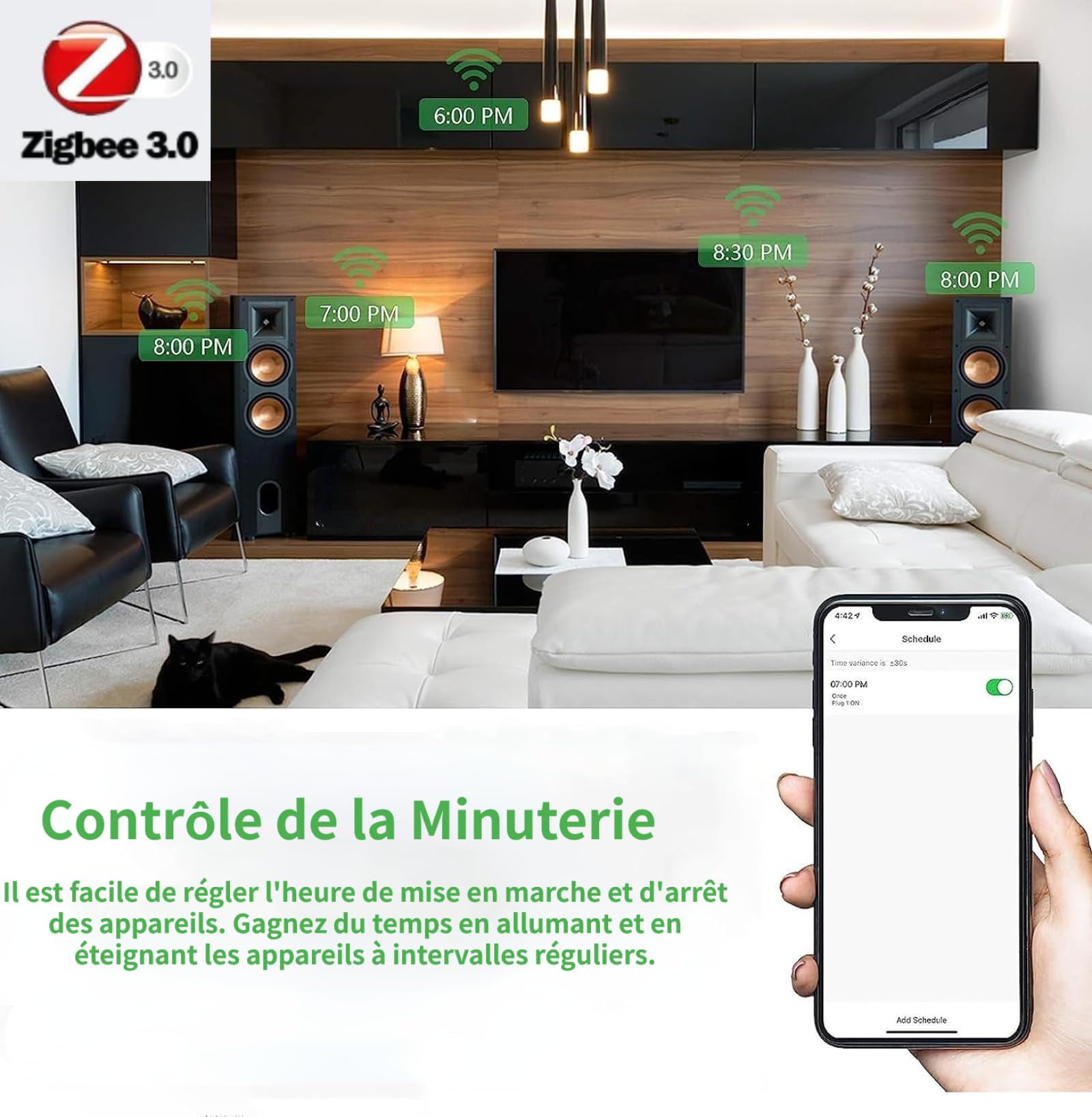 Multiprise Connectée Zigbee 3.0 UseeLink 16A Smart Power Strip avec 4 Prises 3 USB/1 Type-C Compatible avec Alexa et Google Home
