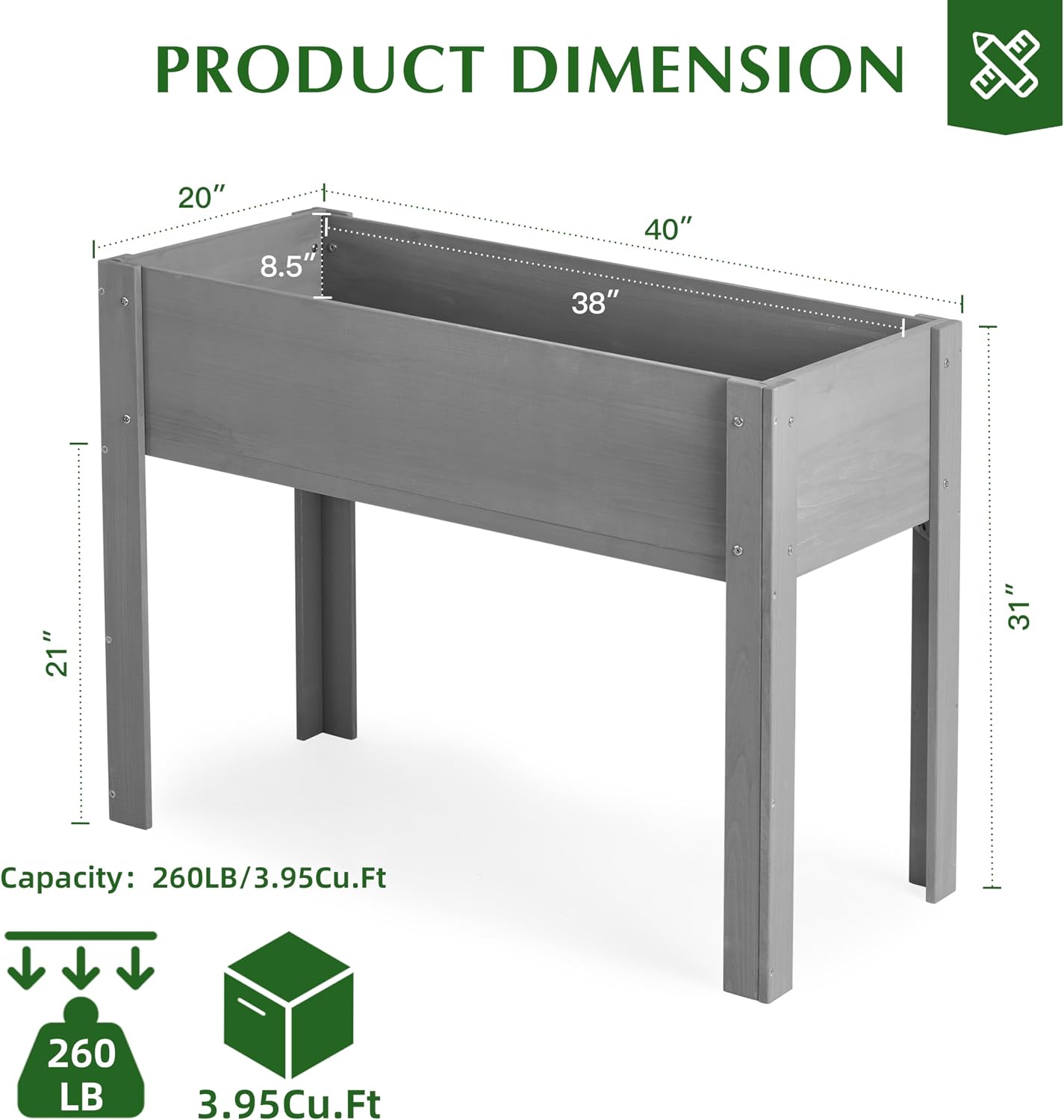Cedar Raised Garden Bed with Legs, Elevated Planter Box for Flower/Herb/Backyard/Patio/Balcony