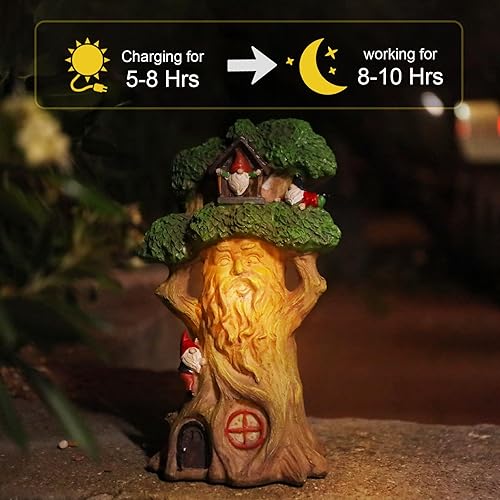 Miniatura 4 de Ovewios Decoración de casa de hadas para jardín, decoración al aire libre, casa de gnomo de jardín grande y figuras de hadas con luces solares,