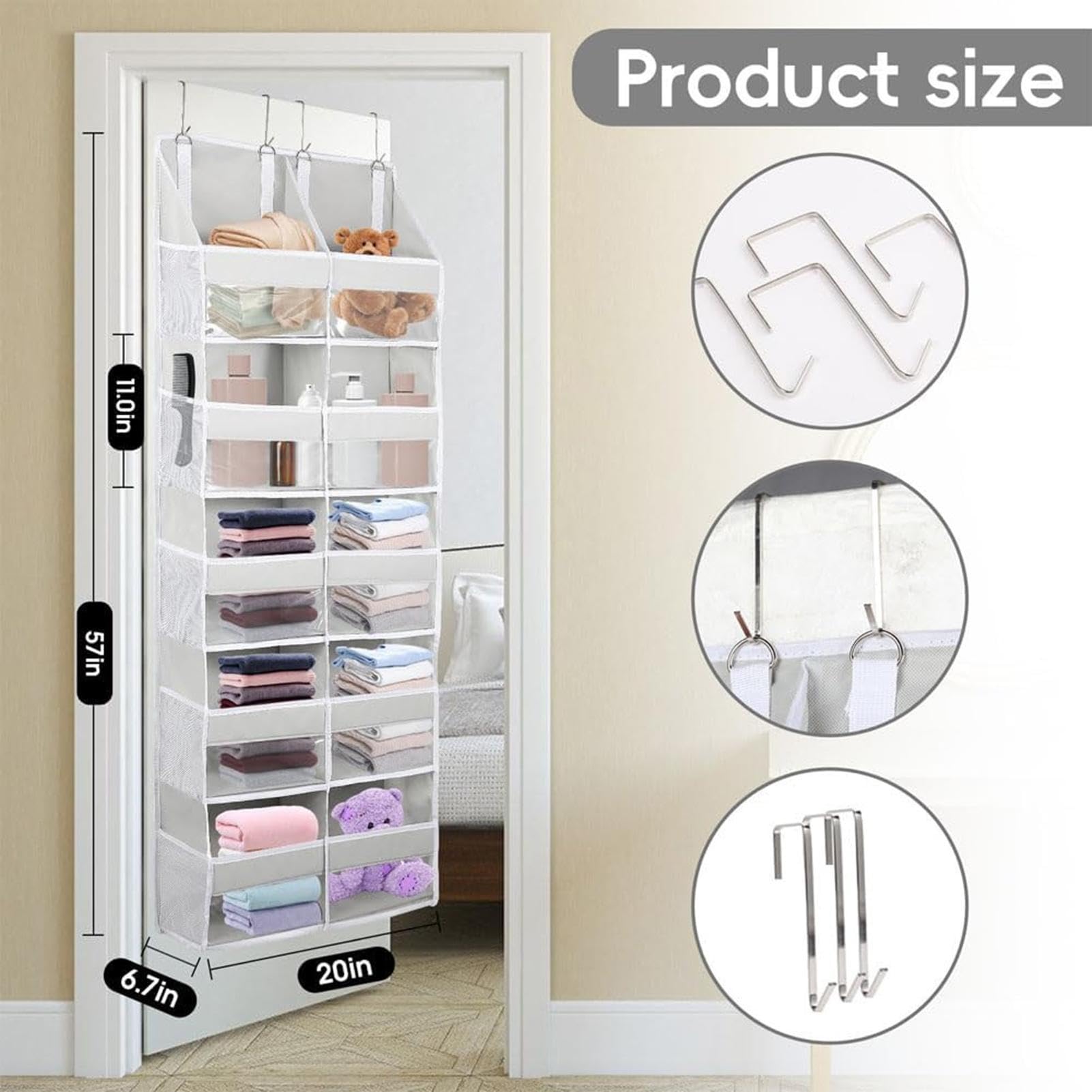 Über Der Tür Organizer – Aufbewahrungsregal Aus Stoff Mit Mehreren Taschen | Hänge-Organizer Ohne Bohren, Stofftier-Aufbewahrung, Türtaschenkorb, Platzsparende Aufbewahrungslösung Für Badezimmer Und Sch