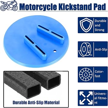 SUNPIE Motorcycle Kickstand Pad - Motor Bike Parking Plate for Harley All Heavy Cruiser Bike - Rugged Kick Stand Plates Floor Protector Prevents Sinking on Grass, Dirt & Hot Pavement, Blue