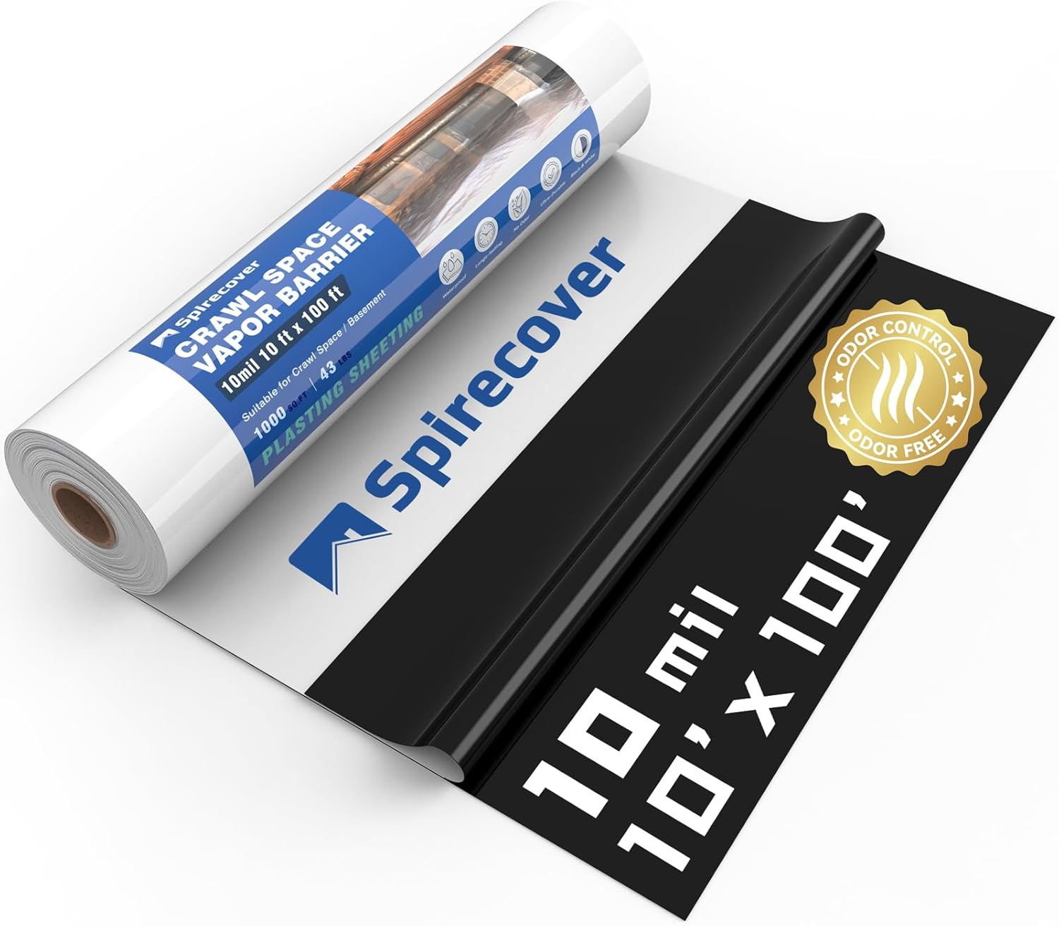 Crawl Space Vapor Barrier, 10 mil 10’x100′, Thick Plastic Sheeting, Drop Cloth Vapor Barrier Covering for Crawl Space Encapsulation, Heavy Duty Plastic sheeting, Black and White Panda Film