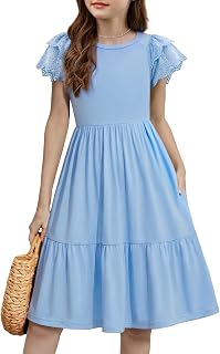 Arshiner Mädchen Kleider Kinder Spitze Kurzarm Sommer Festlich Partykleid