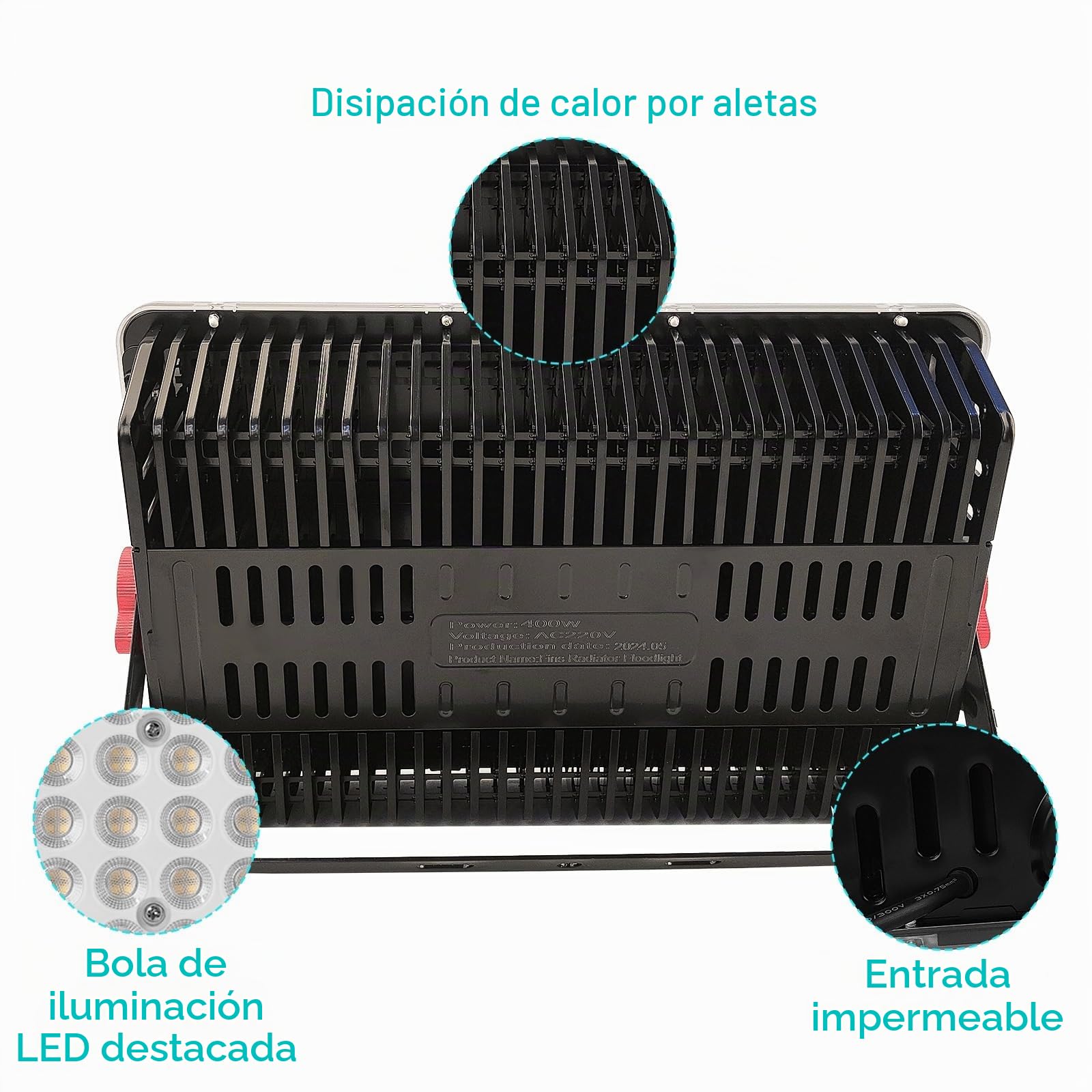 CREATESTAR Focos LED Exterior 400W, IP66 Impermeable Proyector LED Exterior, foco exterior de 40000LM Floodlight, foco blanco frío de 6500K, luz de inundación para almacén, jardín, garaje, patio