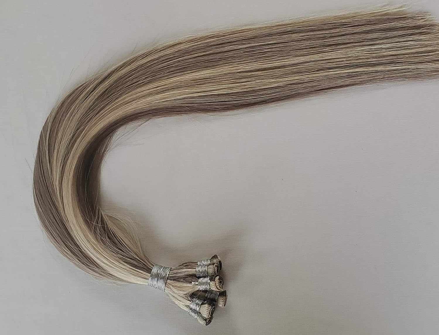 Hair Faux You 20" Hand-Tied Weft Hair, 8 Bundles, 100 grams, Soft Silky Straight,100% Human Remy Weft Hair Extensions #7/60 Ash Blonde With White Blonde (Slightly Golden)