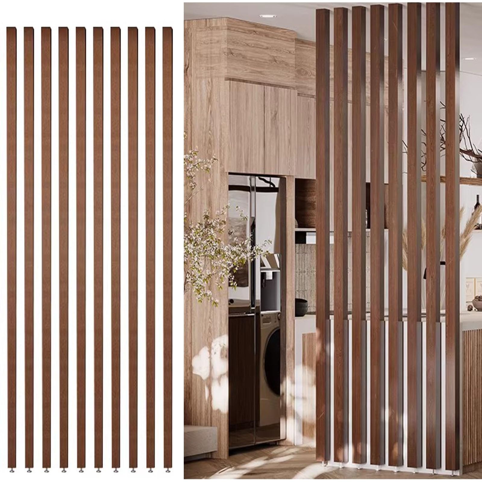 Separador de ambientes de Madera Independiente, Paquete de 10 tabiques de Pared con pies Ajustables for Entrada de Oficina(72.8inx10pack)