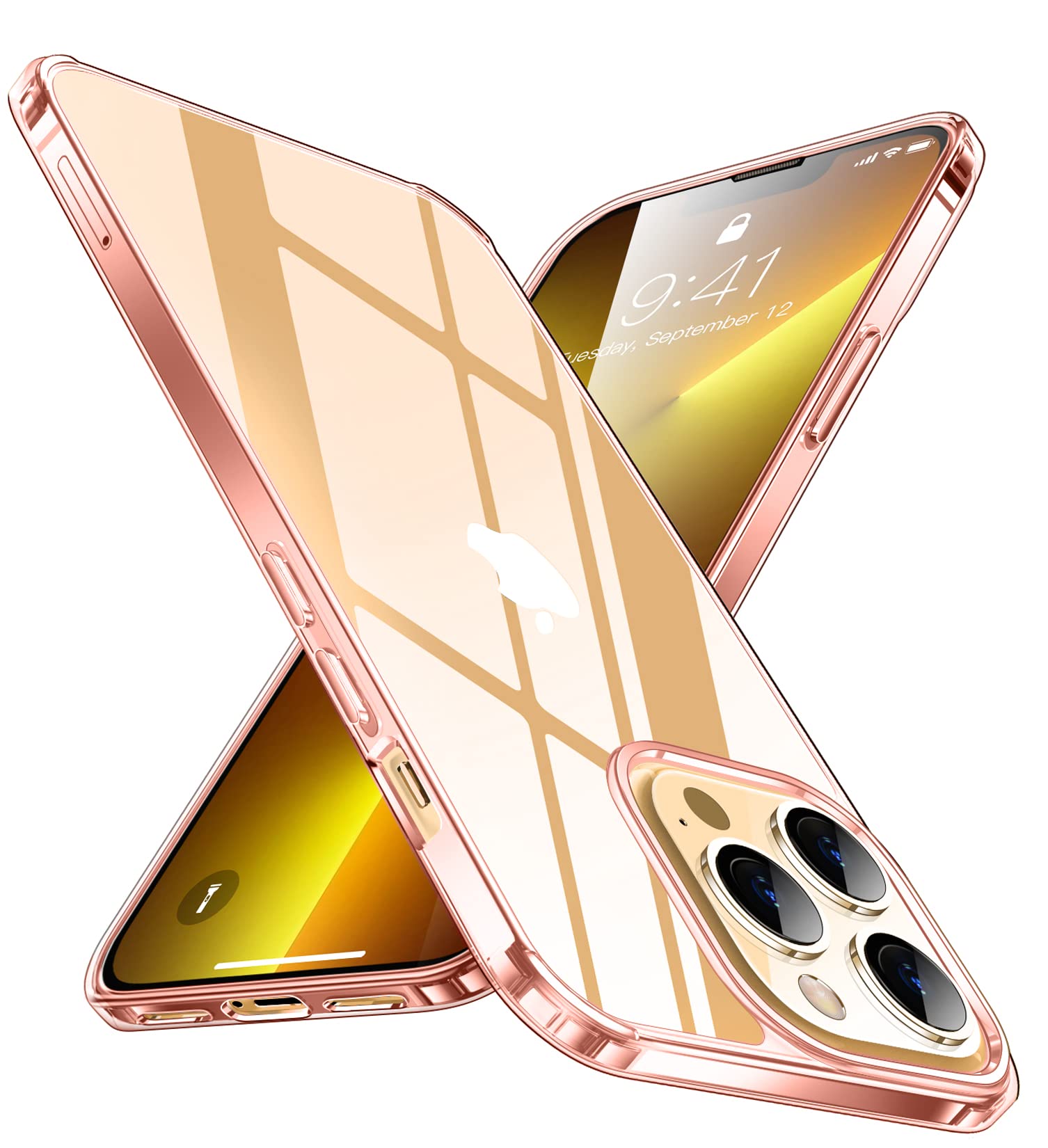 SPIDERCASE Designed for iPhone 13 Pro Max Case, Crystal Clear Not Yellowing Military Grade Drop Protection Slim Thin Clear Cover for iPhone 13 Pro Max 6.7 inch 2021 (Gold)