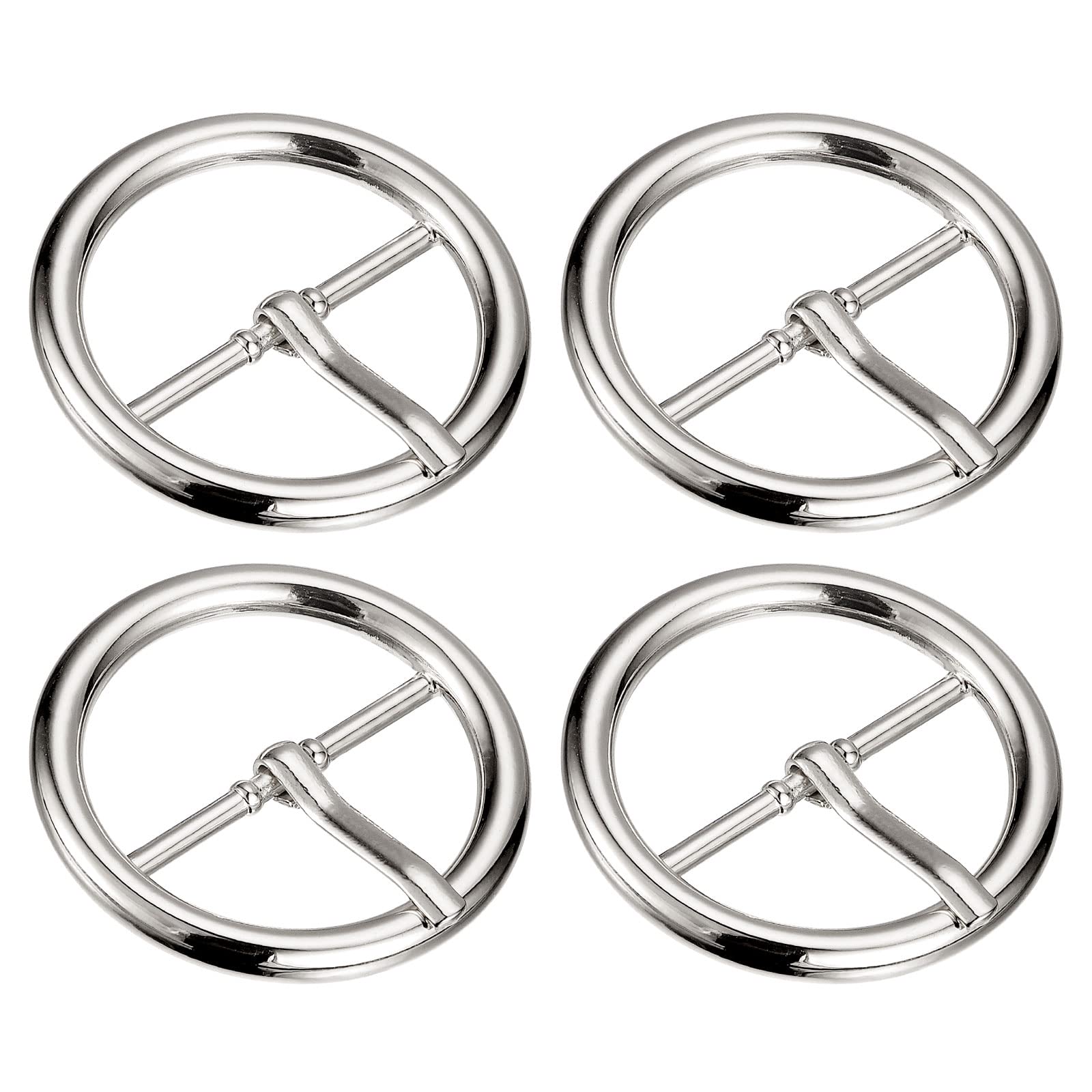 uxcell Metal Roller Buckle, 4Pcs Single Prong Belt Buckle Round Center Bar Buckles for Leather Craft Accessories