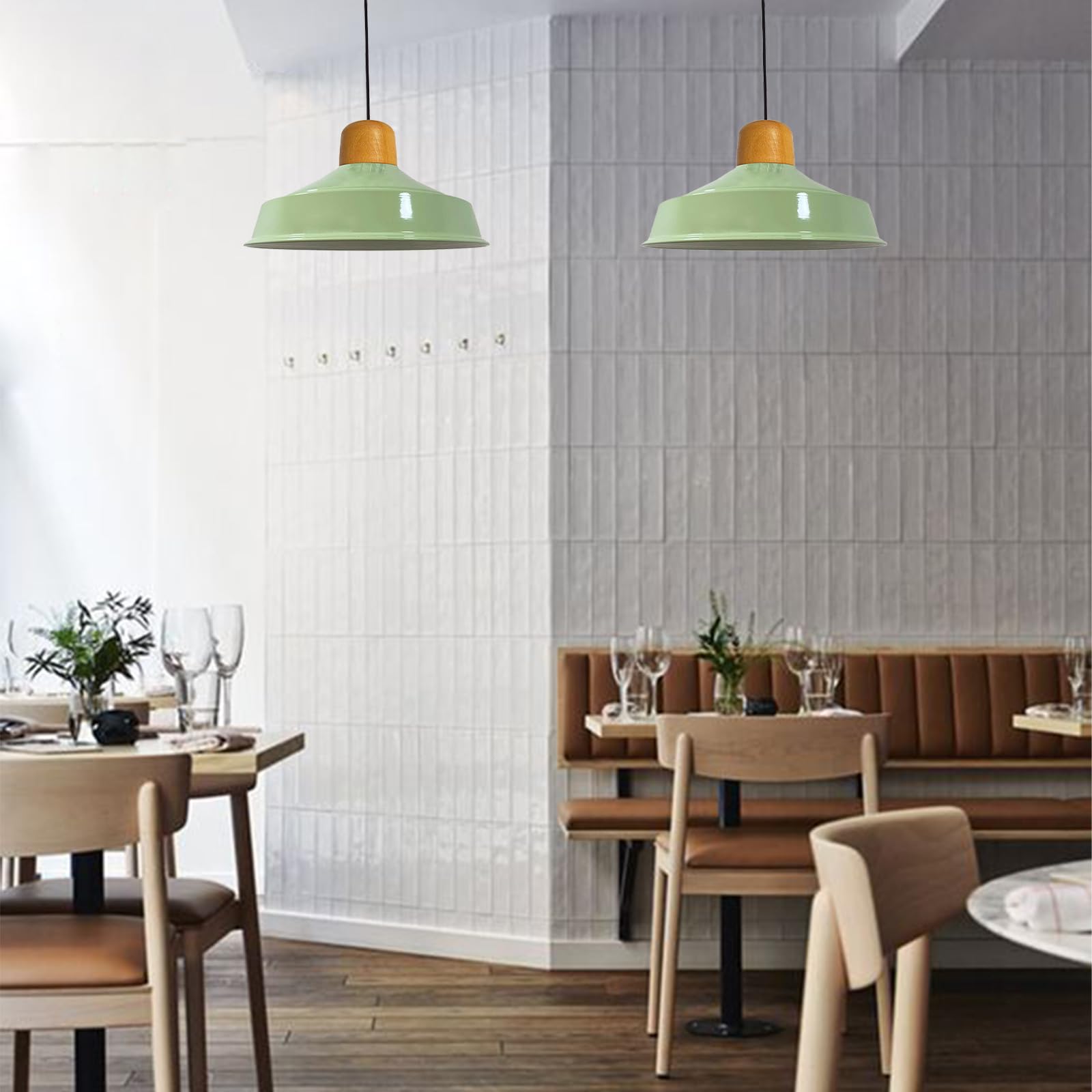 bamyum Asletl Lámpara de Techo de Madera Industrial, Pantalla de 41 cm, Lámpara de Techo de Metal e Isla de Cocina, Lámpara Colgante de Mesa de Comedor, E27 Menta Verde Lámpara Colgante