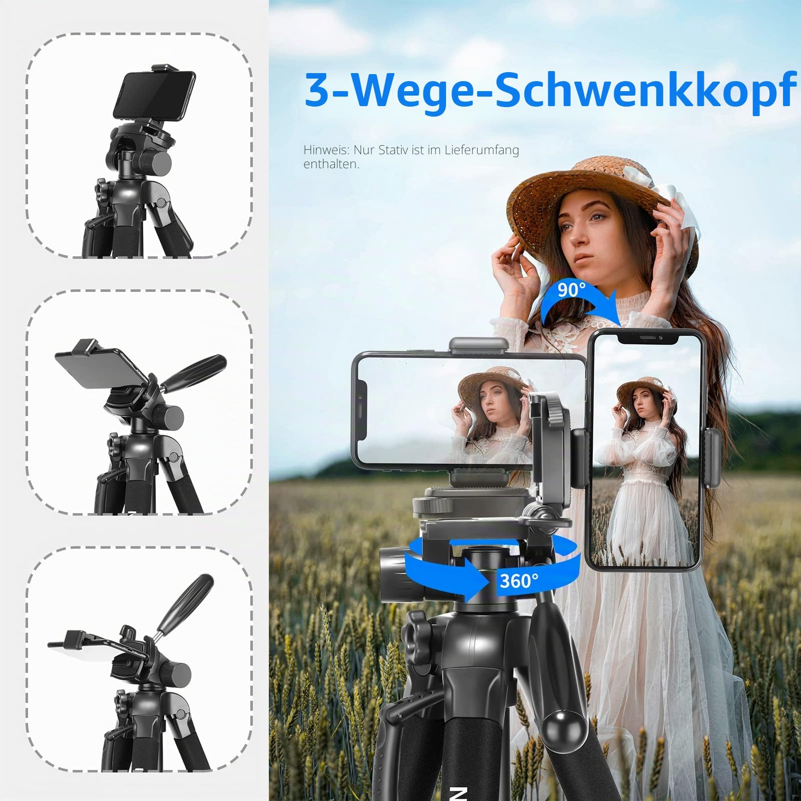 Neewer Tragbarer 177cm Aluminium Legierung Kamera Stativ Einbeinstativ mit 3-Wege-Drehgelenk Pan Head für DSLR-Kamera schwarz – Bild 7