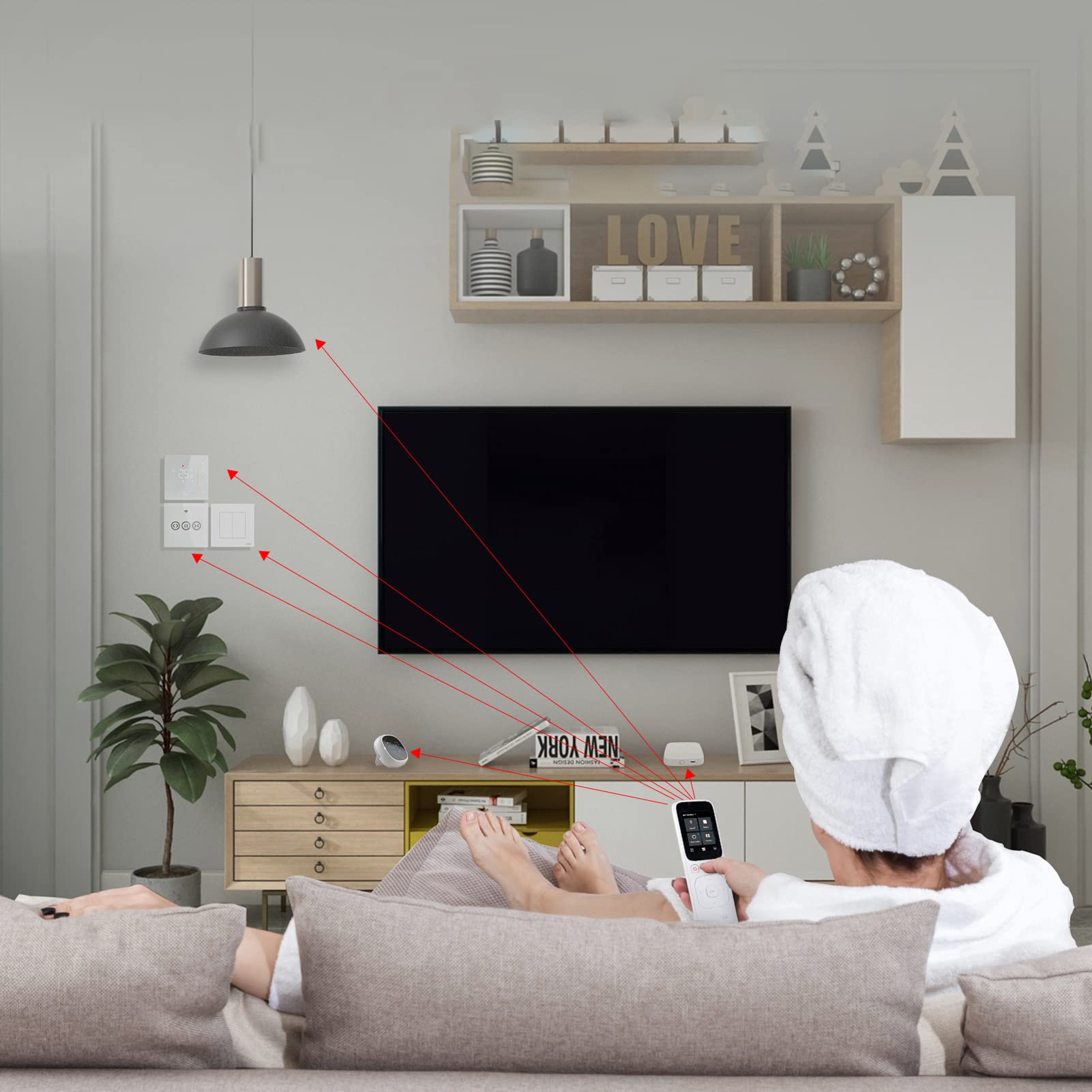 Eujgoov WLAN-Fernbedienung, ABS-Material, eine Taste für Smart Home-Geräte, Zentralisierte Steuerung, Wiederaufladbar mit LCD-Bildschirm, Geeignet für Smart Home Experience