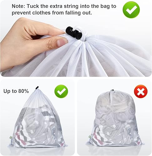Miniatura 8 de OTraki Bolsas de lavandería medianas de malla con cordón de 24 x 20 pulgadas, bolsas de malla para lavandería, paquete de 2 bolsas de red para ropa