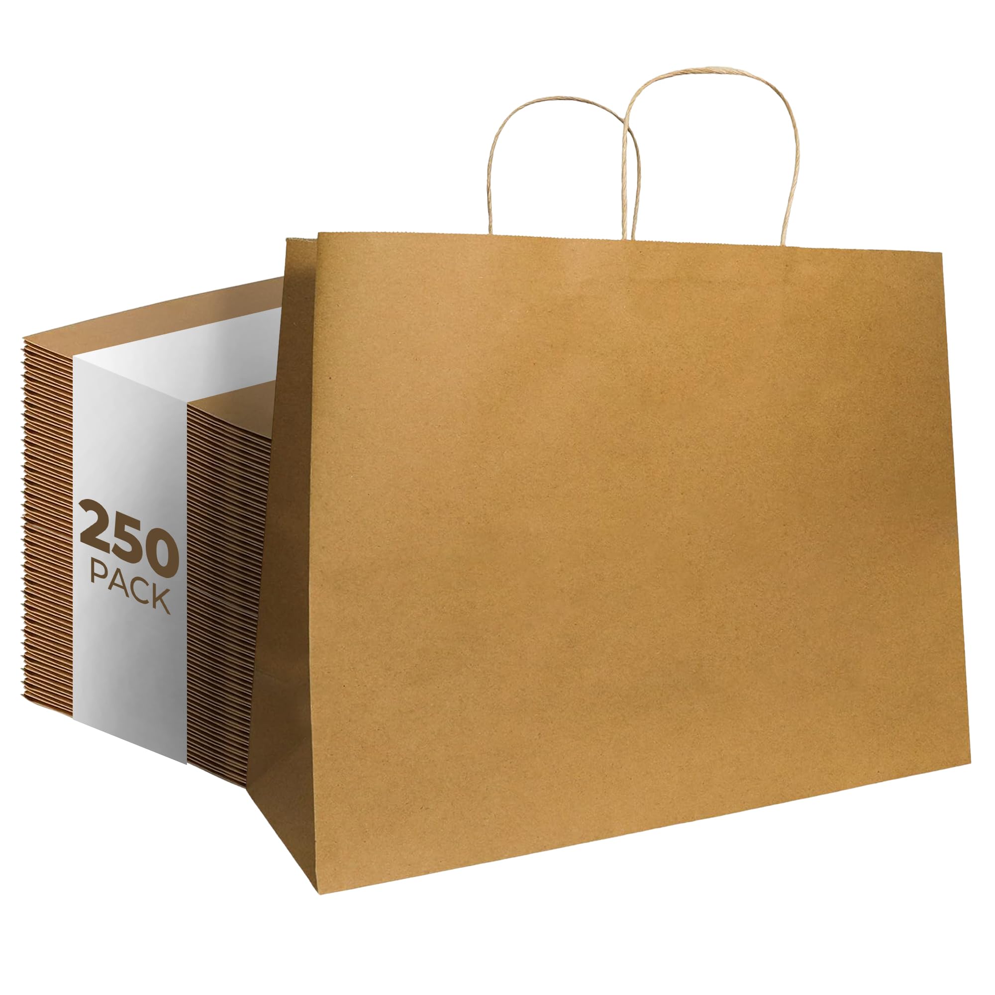 Sponsored Ad - Natural Large Paper Bags with Handles 16" x 6" x 12.5" - Recyclable Blank Brown Kraft Tote Bag for Food Service, Restaurant To Go, Catering, Grocery Store Shopping, Event Swag, Gifts - 250 Pack