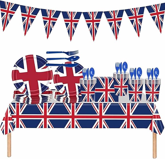 YIQAO 123Pcs Union Jack Tableware Set, 2023 King Charles