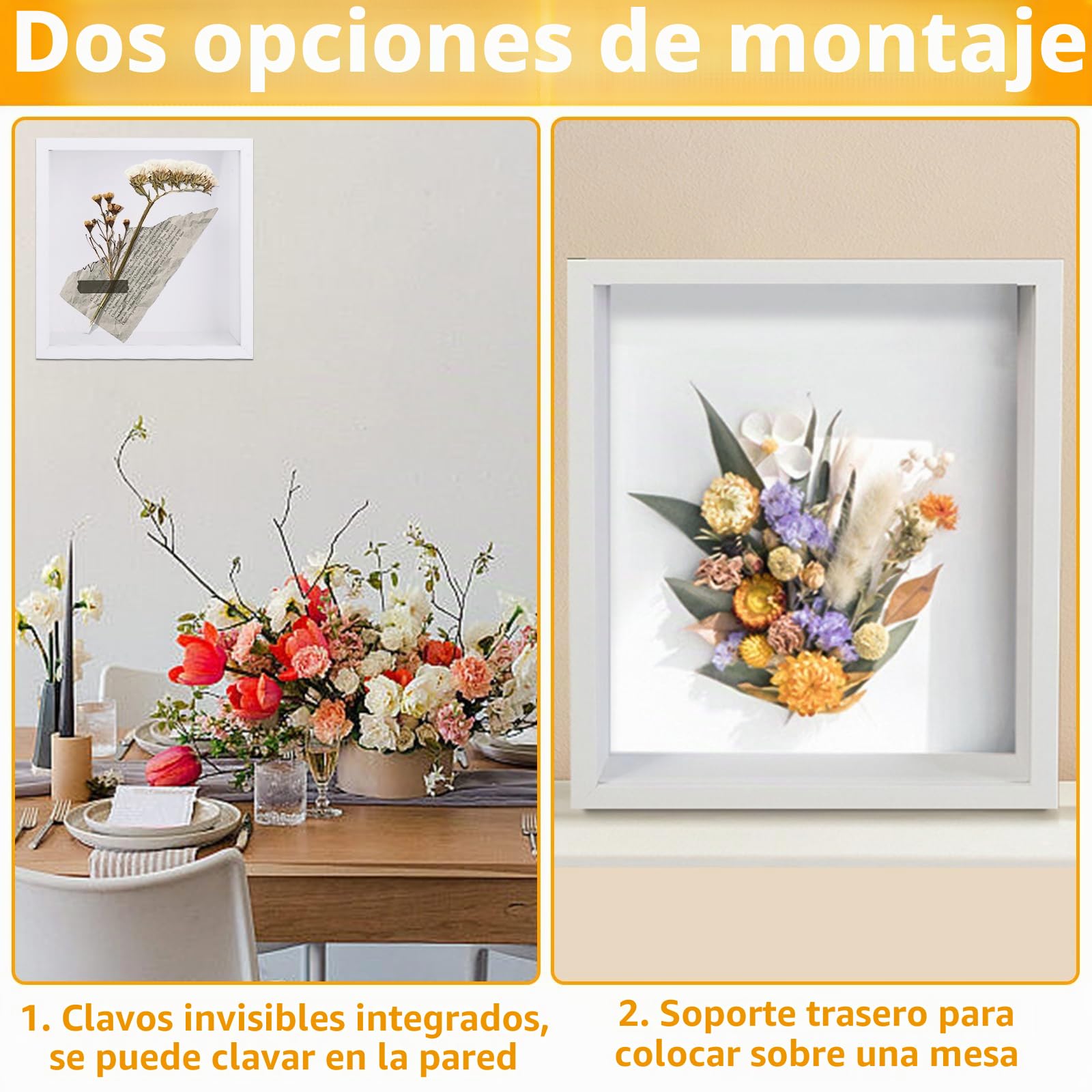 JMIATRY Juego de 4 marcos de fotos 3D de 20 x 20 cm, para rellenar, color blanco